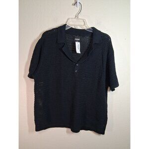 NWT RSQ Sweater Short Sleeve Open Knit Collared Black Men's Size XXL